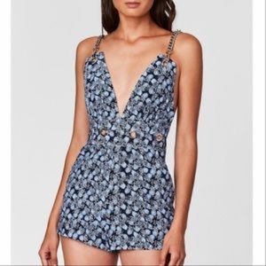 NEW Carmar denim LF blue floral romper dress silver chain